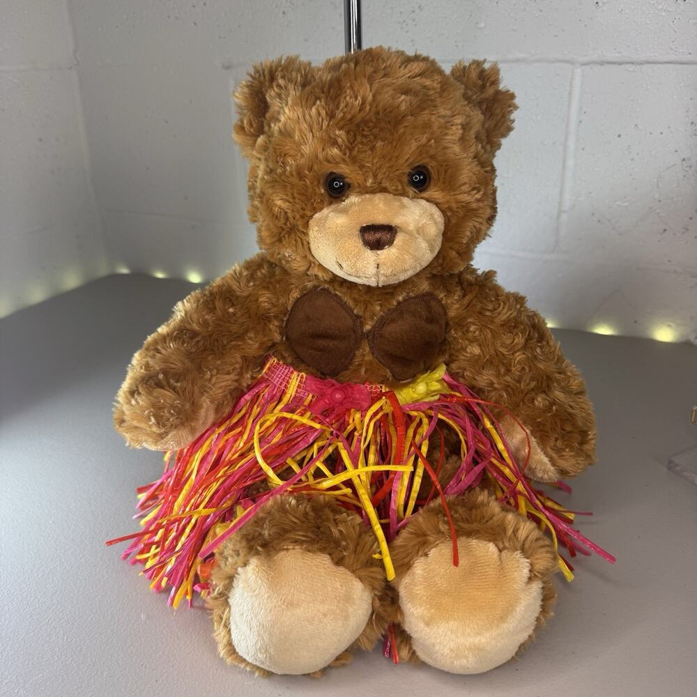 Build-A-Bear brown teddy bear 17" hula grass skirt Hawaiian outfit plush